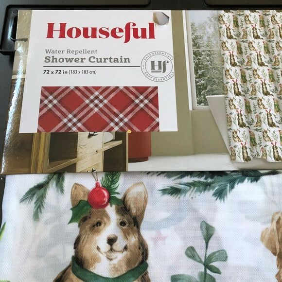 Christmas Corgi Golden Retriever Dogs Print Holiday Dog Shower Curtain - Picture 3 of 4